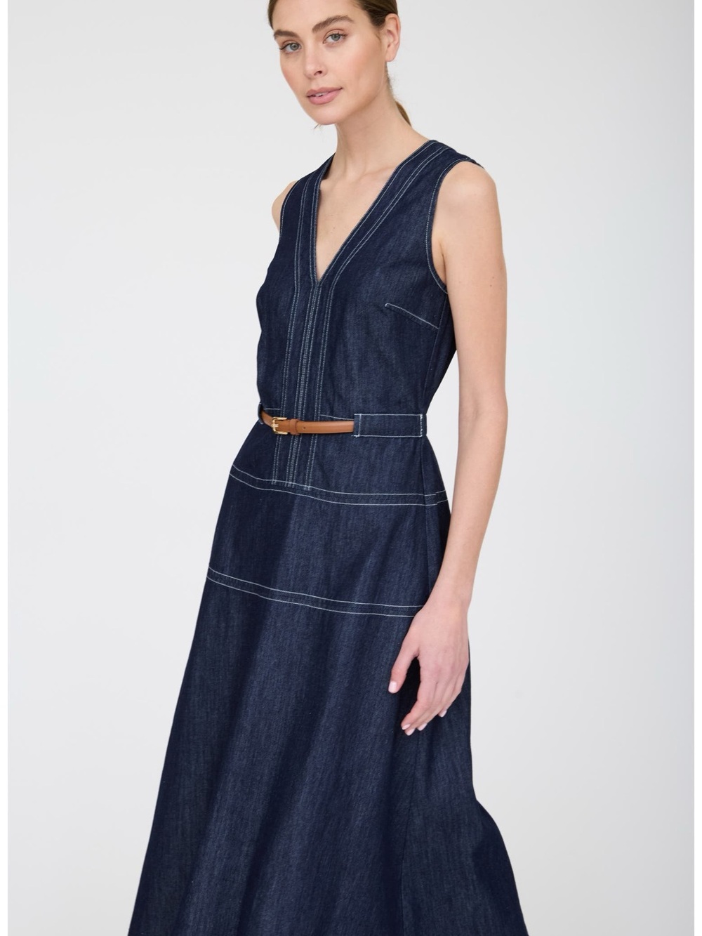 Zoe and Claire Contrast Stitch Sleeveless Cotton Blend Denim Dress NWOT size S